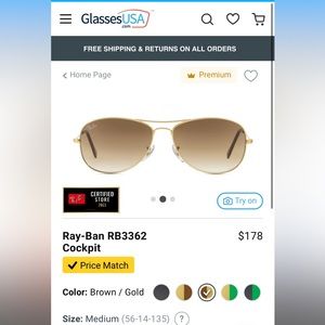 Ray Ban RB3362 CockPit 071/51 Aviator Sunglasses